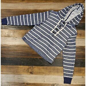 So 1/2 button Striped Navy and White Hoodie Kangaroo Pocket Women's Size L